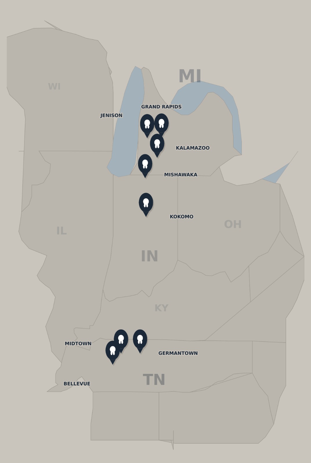 a map of the MPM locations with blue points