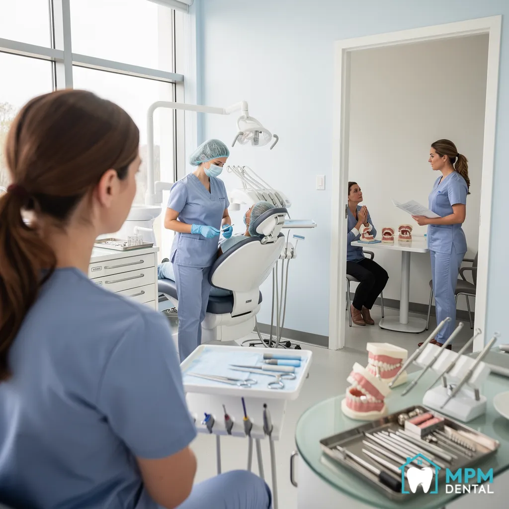 Dental assistants provide chairside assistance to the dentist during examinations and treatment.; Dental assistants perform